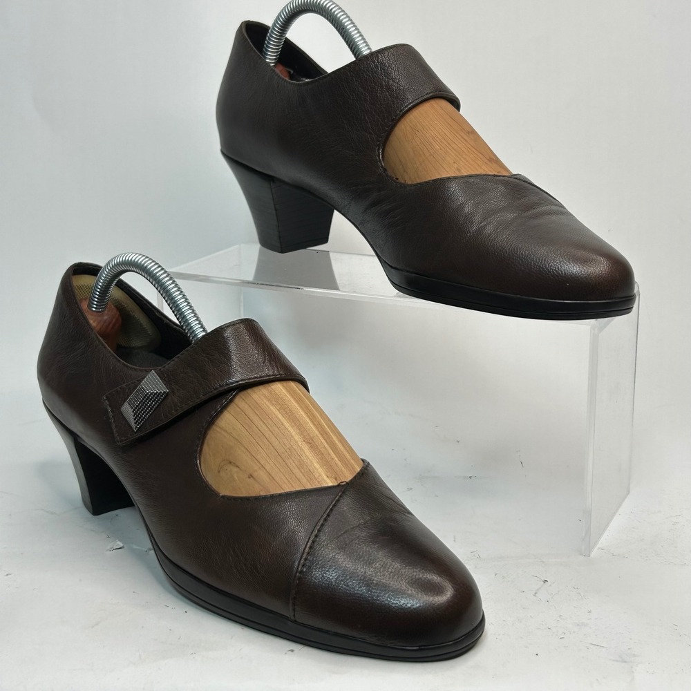 Munro American Womens Brown Leather Mary Jane Block Heel Pumps Shoes Size 9M